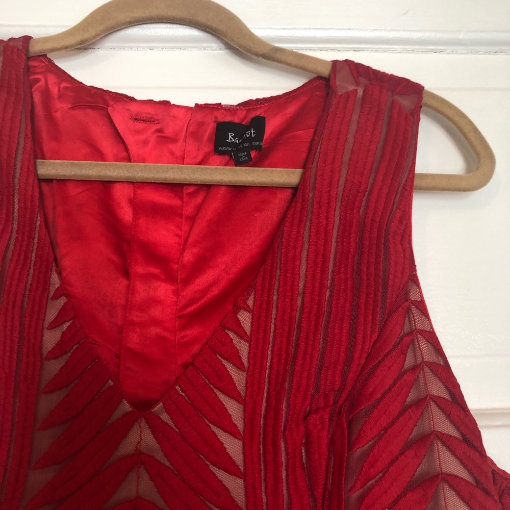 Bardot Embroidered Red Mesh Dress - Picture 3 of 6